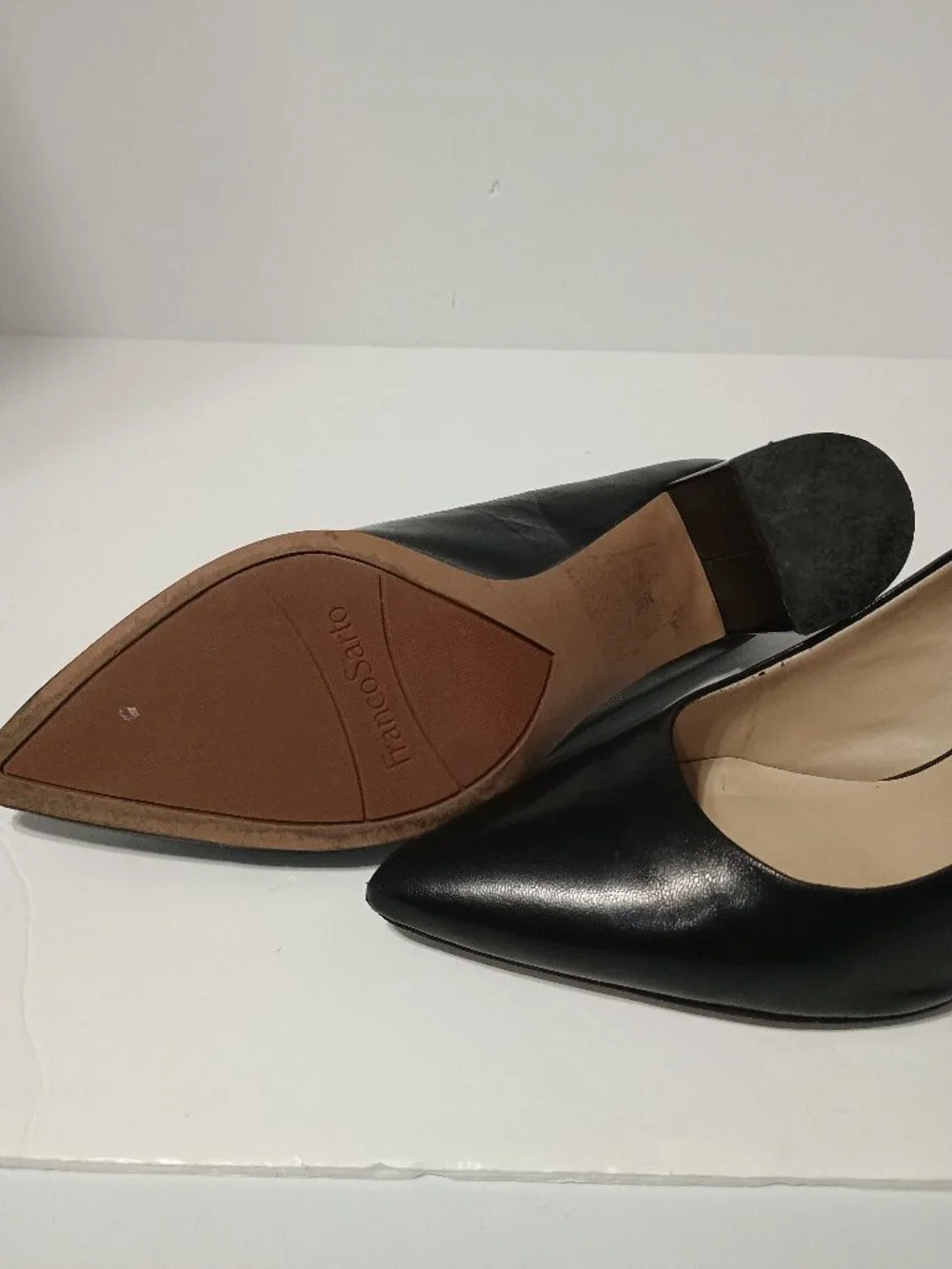 Franco Sarto Black Leather Pointed Toe Block Heel Pumps Women's US 9.5M Classic